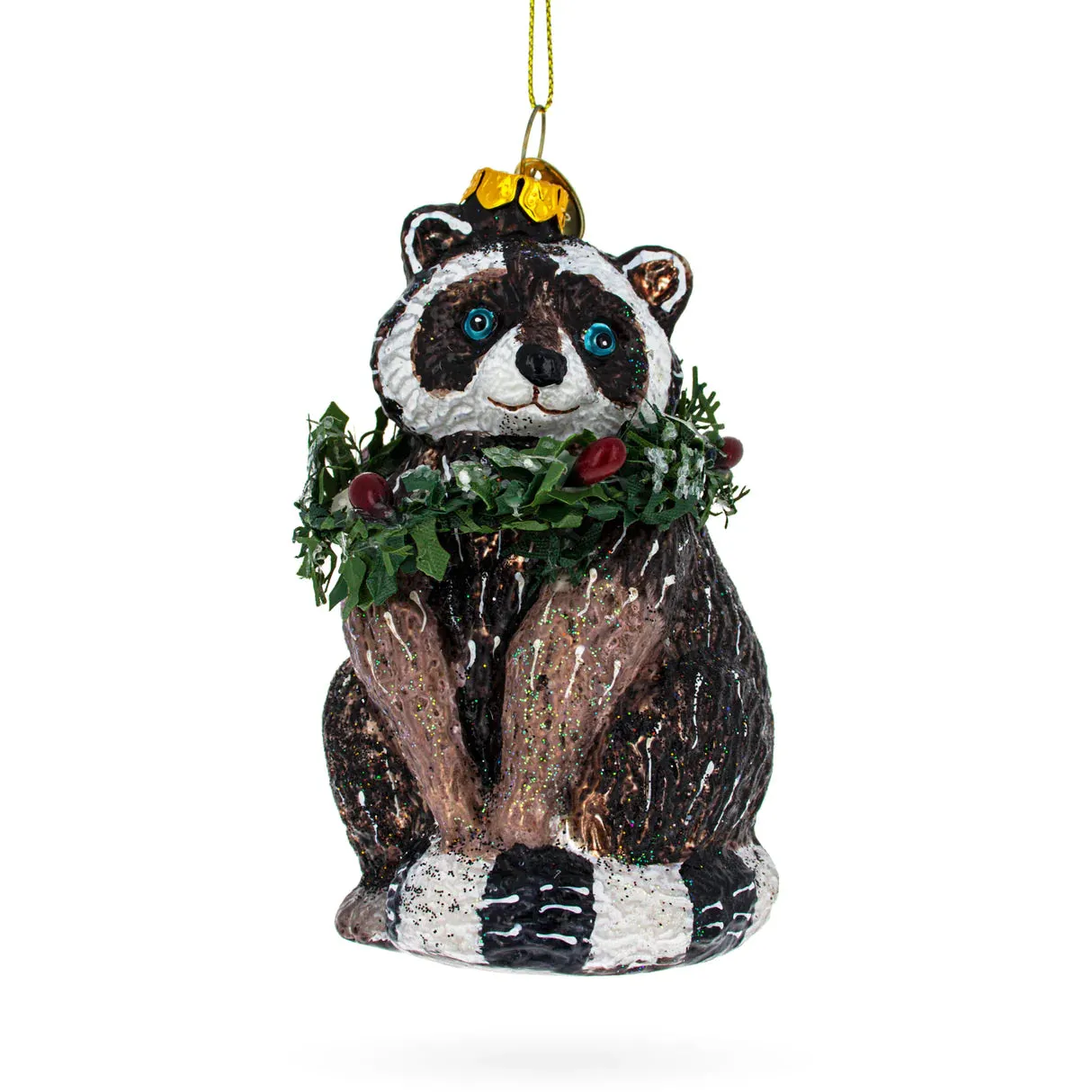 Winsome Raccoon with Wreath Ornament