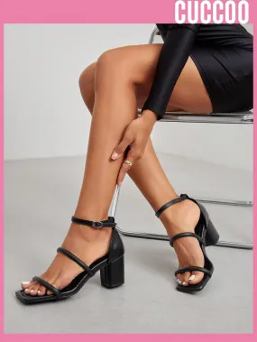 Woman Shoes Fashionable High Heeled Comfortable Ankle Strap Sandals With Slim Straps, Black For Spring And Summer