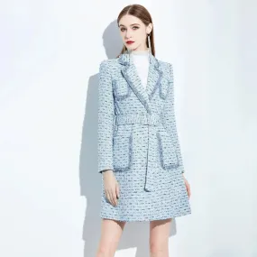 Women Blue Tweed Overcoat,winter wool coat,Blue wool coat,Wool blend wrap Coat,Tweed Long coat,Warm Winter Coat,Overcoat Women,Vivian7 C102