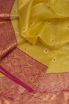 Yellow Golden Color Pure Tissue Chanderi Banarasi Saree with Meenakari