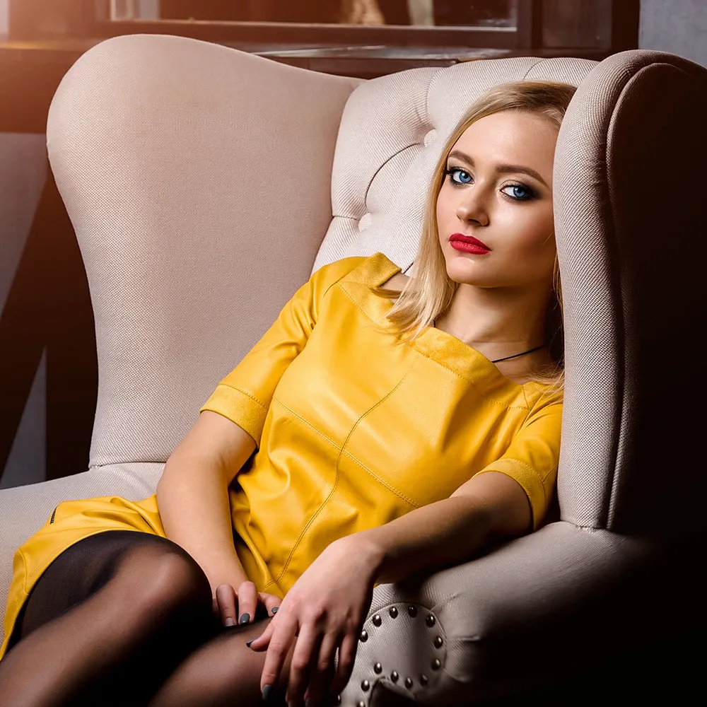 Yellow Leather Dress - Leslie